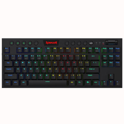 Front view of the black Redragon K621 Horus wireless mechanical gaming keyboard with RGB backlighting
