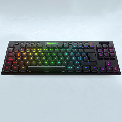 Top view of the black Redragon K621 Horus wireless mechanical gaming keyboard with full RGB backlighting.