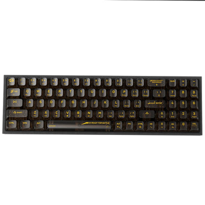 Front view of the Redragon K628 Pro SE transparent RGB mechanical keyboard, illuminated with vibrant rainbow RGB backlighting