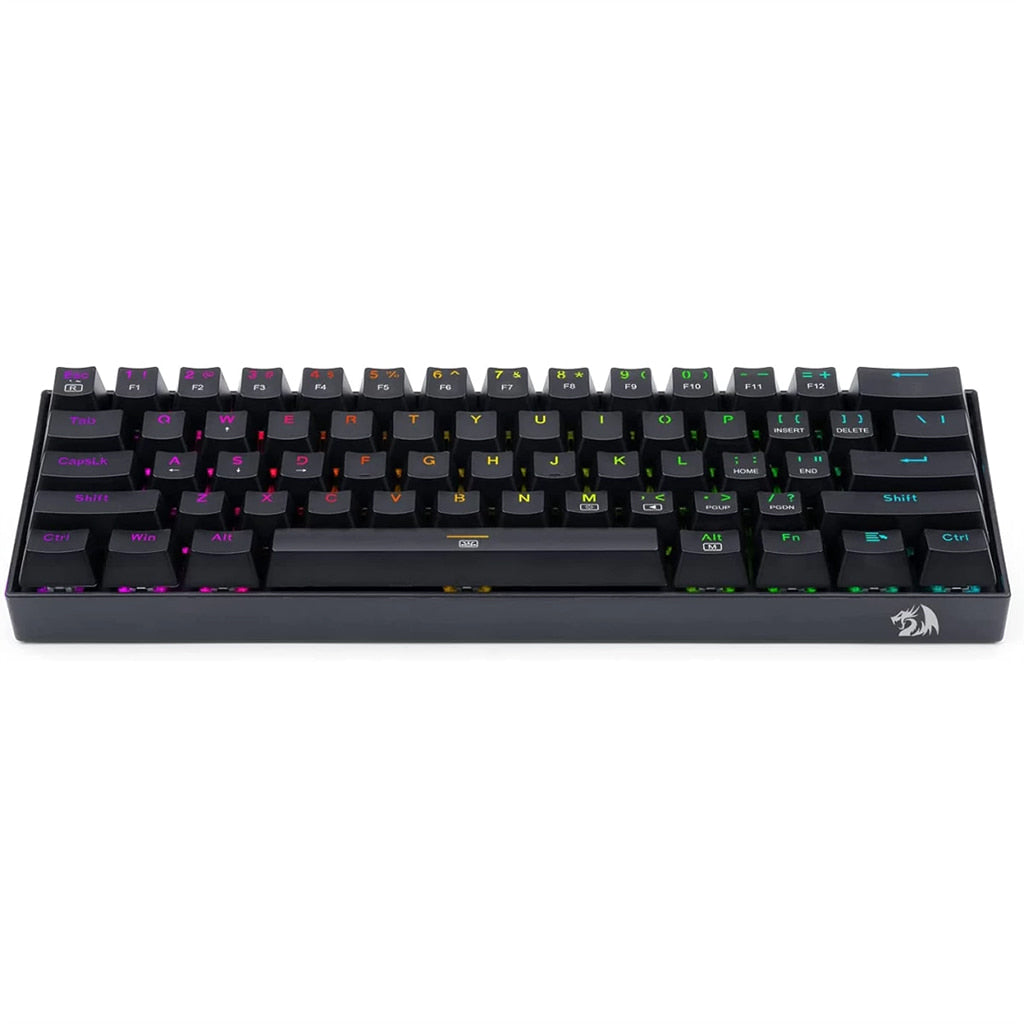 Top-down view of Redragon K630 Dragonborn 60% Mechanical Keyboard in white, highlighting its compact design and colorful backlighting