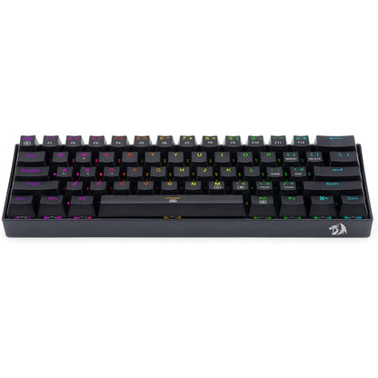 Top-down view of Redragon K630 Dragonborn 60% Mechanical Keyboard in white, highlighting its compact design and colorful backlighting
