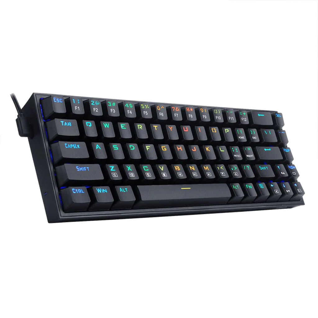 Close-up view of Redragon K631 Castor RGB Gaming Keyboard Ergonomic layout showcasing vibrant keycap illumination.