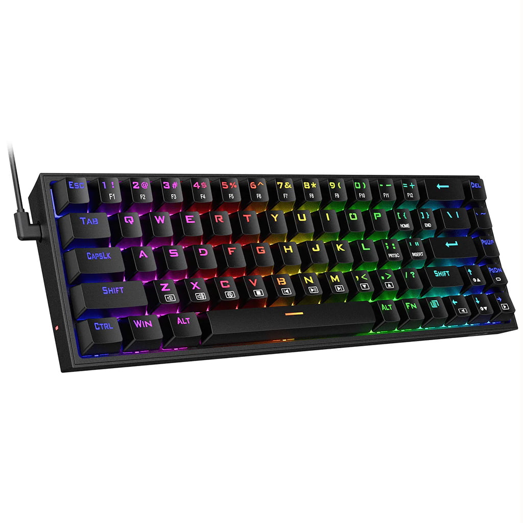 Left-side angled view of the Redragon K631 Castor RGB Gaming Keyboard, showcasing its compact design and the attached cable
