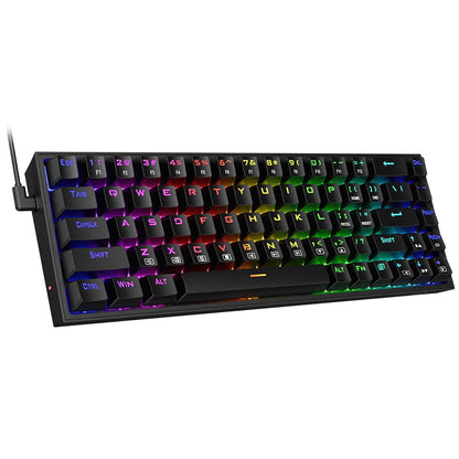 Left-side angled view of the Redragon K631 Castor RGB Gaming Keyboard, showcasing its compact design and the attached cable