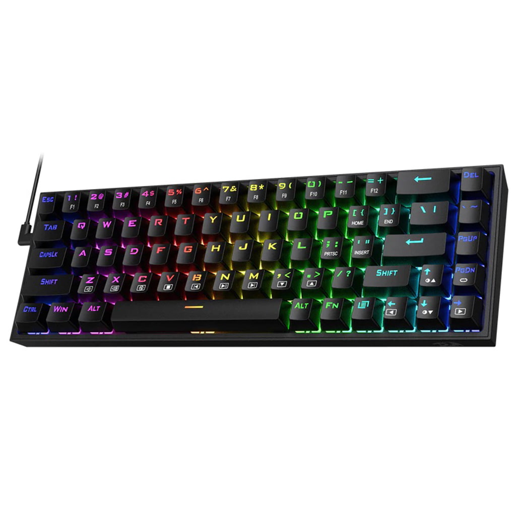 Right-side angled view of the Redragon K631 Castor RGB 65% mechanical keyboard, featuring its compact layout and illuminated keys