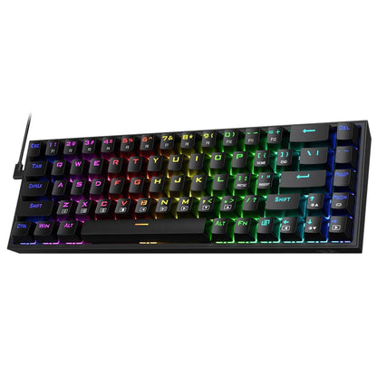 Right-side angled view of the Redragon K631 Castor RGB 65% mechanical keyboard, featuring its compact layout and illuminated keys