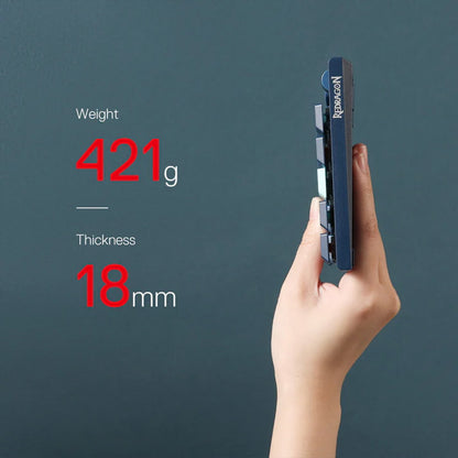 Redragon K632 PRO Wireless RGB Mechanical Keyboard, held to show its slim 18mm thickness and lightweight 421g design