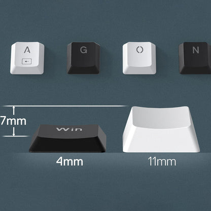 Redragon K632 PRO's low-profile keycaps (7mm height, 4mm profile) with traditional 11mm keycaps, also showing individual mixed-color keycaps