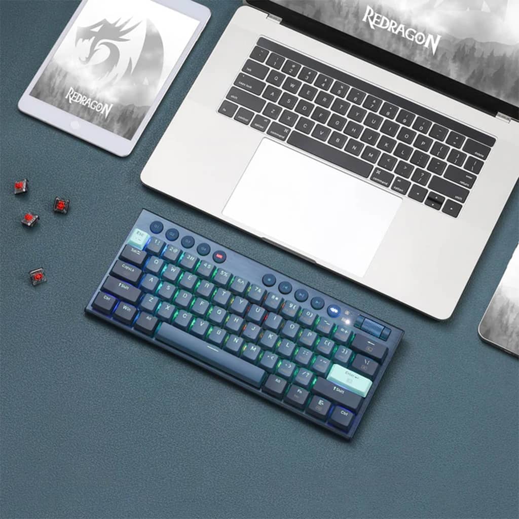 Top view of the Redragon K632 PRO HORUS MINI Wireless RGB Mechanical Keyboard, displaying its compact 60% layout and vibrant RGB backlighting