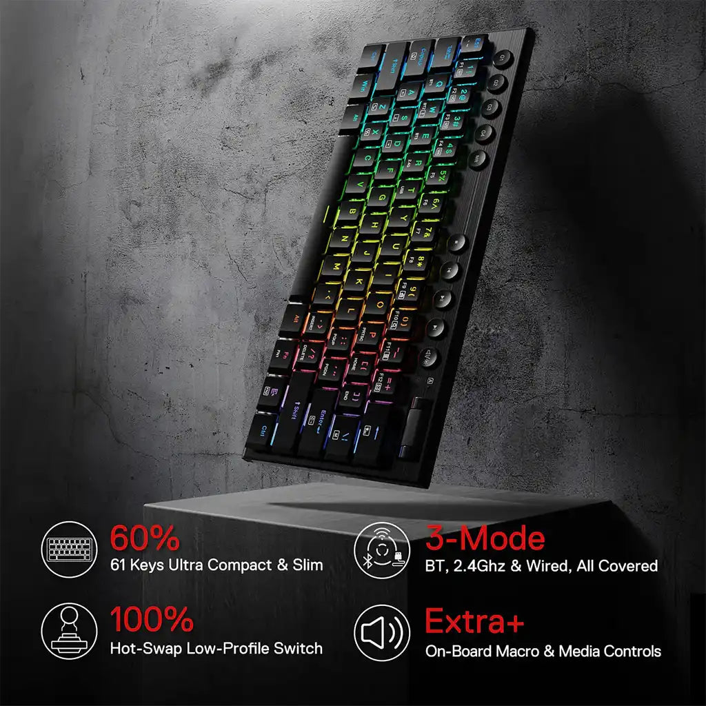 Redragon K632 Horus Pro 60% RGB 3-Mode Wireless Keyboard Redragon