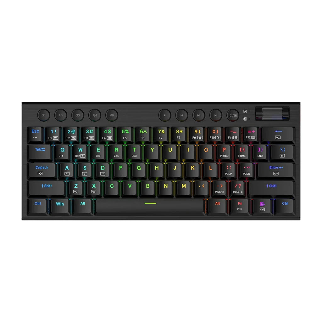 Mechanical keyboard with RGB backlighting on a white background