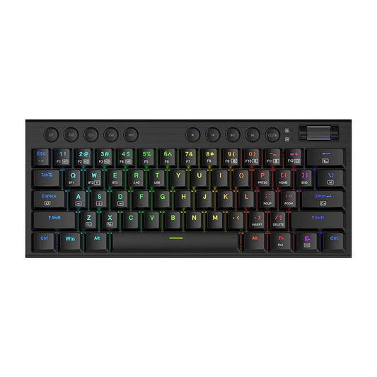 Mechanical keyboard with RGB backlighting on a white background