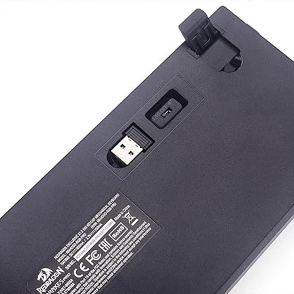 Back view of the Redragon K644 3-Mode Wireless RGB Keyboard showing USB connection