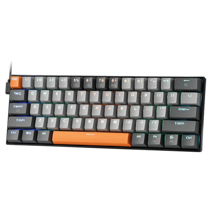Angled profile of the Redragon K644 CARAXES mechanical keyboard, highlighting its dark chassis and dynamic RGB illumination