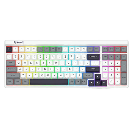 Redragon keyboard with RGB backlighting on a white background