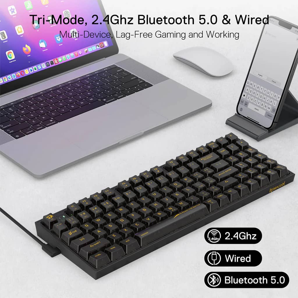 Redragon K658 PRO Irelia Black RGB gaming keyboard with tri-mode (Wireless 2.4 Ghz, Bluetooth 5.0 & wired) connectivity