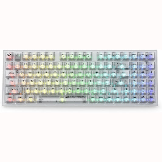 Redragon K658 Irelia PRO SE White RGB Gaming Keyboard has a sleek white frame & transparent keycaps and RGB backlighting is visible