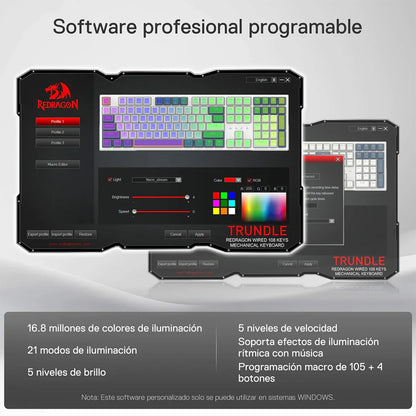 Redragon K668 Trundle WGB Full Size Wired Keyboard With Hot Swappable Reb Switches Redragon