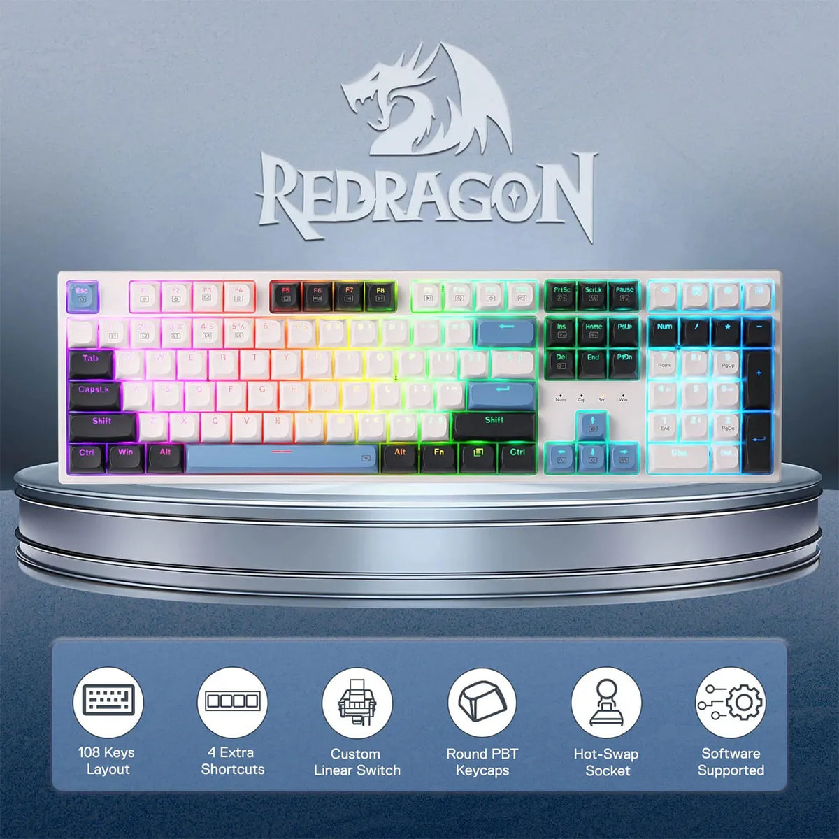 Redragon TRUNDLE K668 Round Keycaps Mechanical Gaming Keyboard