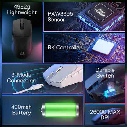 Redragon King M916 PRO Wireless 49g ultra-light 26K DPI Gaming Mouse Redragon