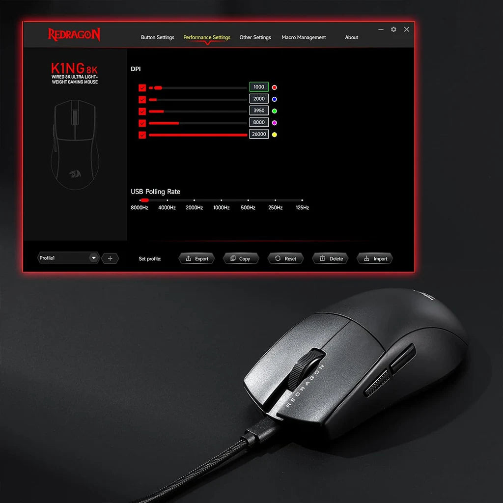 Redragon K1NG M996 8K Hz Ultra-Light 42g Wired Gaming Mouse Redragon