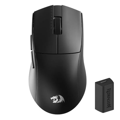 Redragon King M916 STD Black gaming mouse with receiver on a white background, featuring Redragon logo.