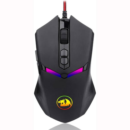 Wired Redragon M602-1 Nemeanlion 2 gaming mouse with ergonomic shape, vibrant RGB lighting, and braided cable