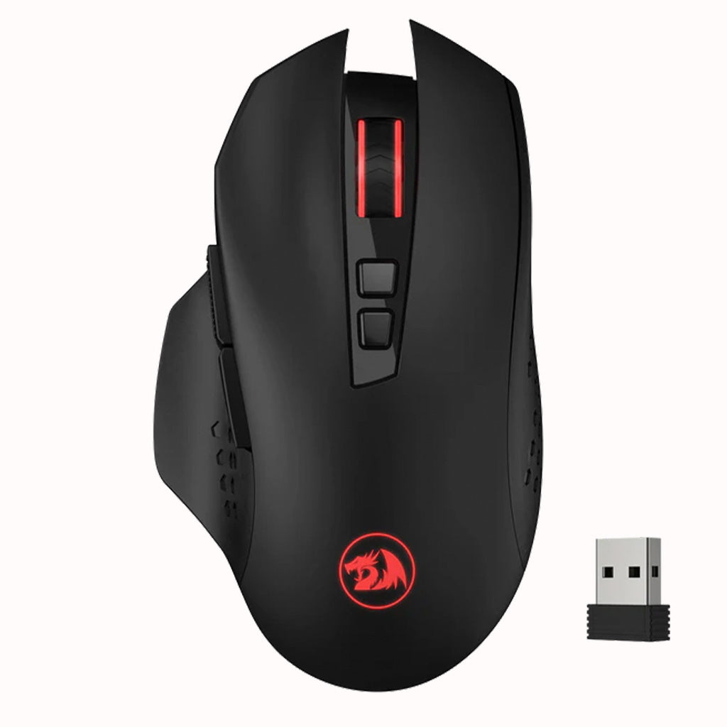 Redragon M656 Gainer Wireless Gaming Mouse for cable-free convenience and responsive gaming, with subtle red backlighting.
