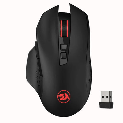 Redragon M656 Gainer Wireless Gaming Mouse for cable-free convenience and responsive gaming, with subtle red backlighting.