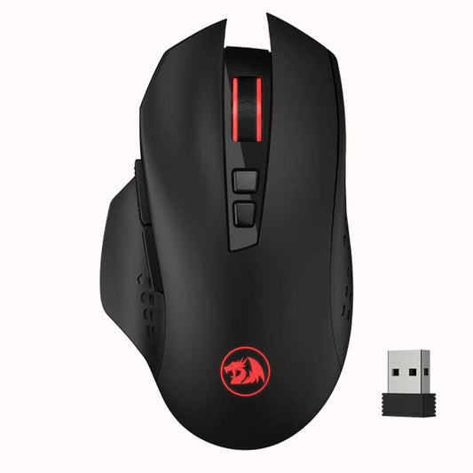 Redragon M656 Gainer Wireless Gaming Mouse for cable-free convenience and responsive gaming, with subtle red backlighting.