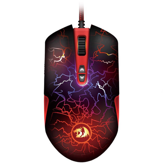 Redragon M701 Lavawolf Wired Gaming Mouse, Black with Red and Purple Lightning Graphics
