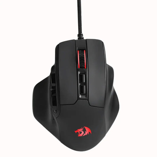 Redragon M806 Bullseye wired gaming mouse with programmable buttons and dynamic RGB lighting on scroll wheel and logo