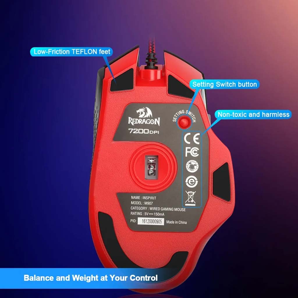 Redragon M907 Inspirit Black 14400 DPI Gaming Mouse Redragon