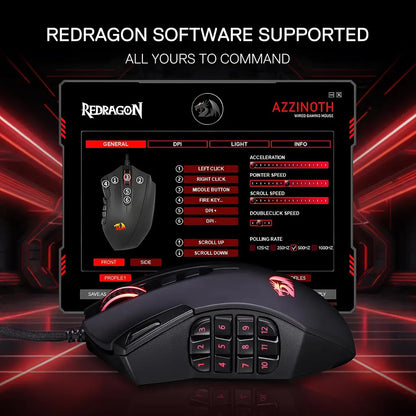 Redragon Azzinoth M921 MMO RGB Wired 12400 DPI Gaming Mouse Redragon