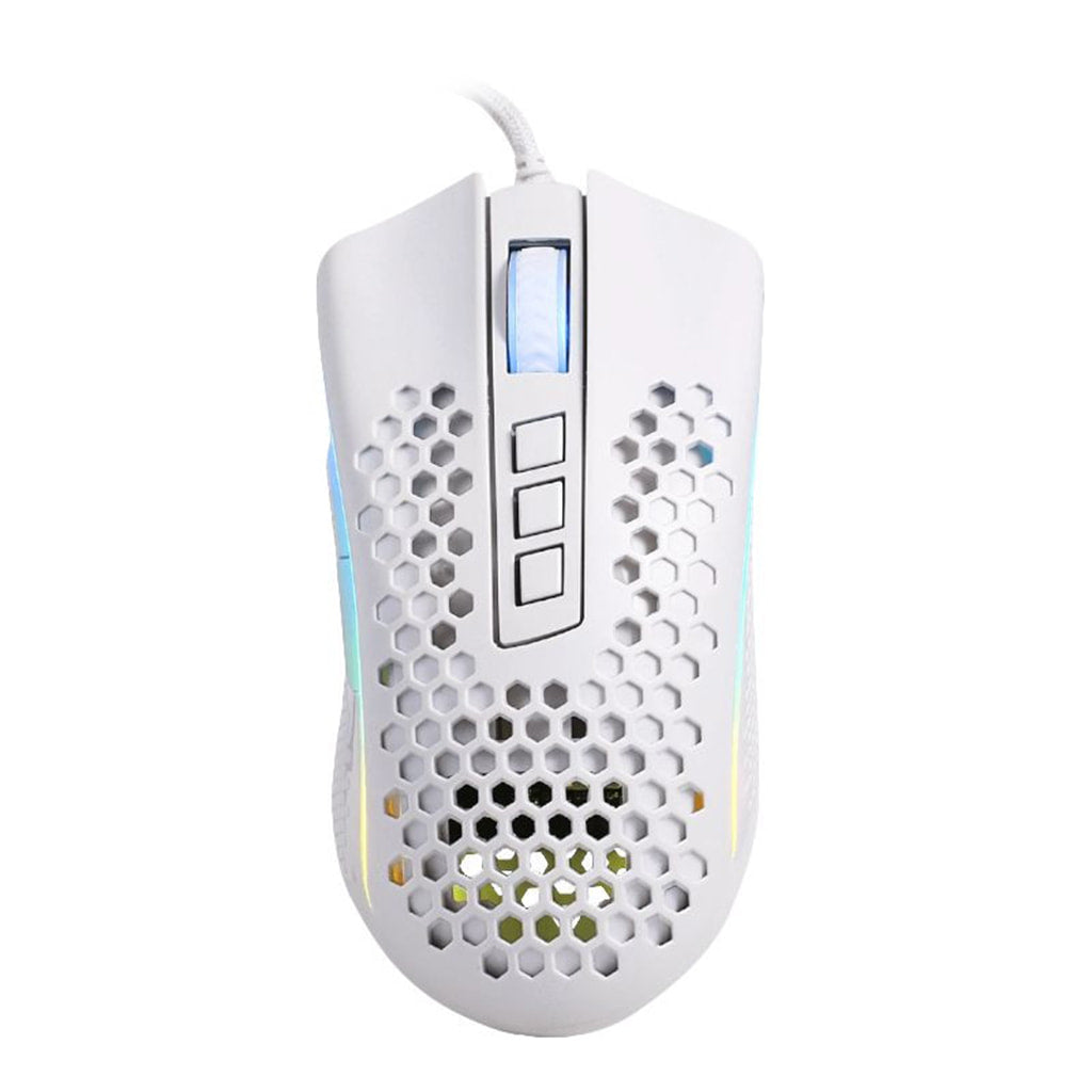 White Redragon M988W Storm Elite lightweight RGB gaming mouse with honeycomb shell design