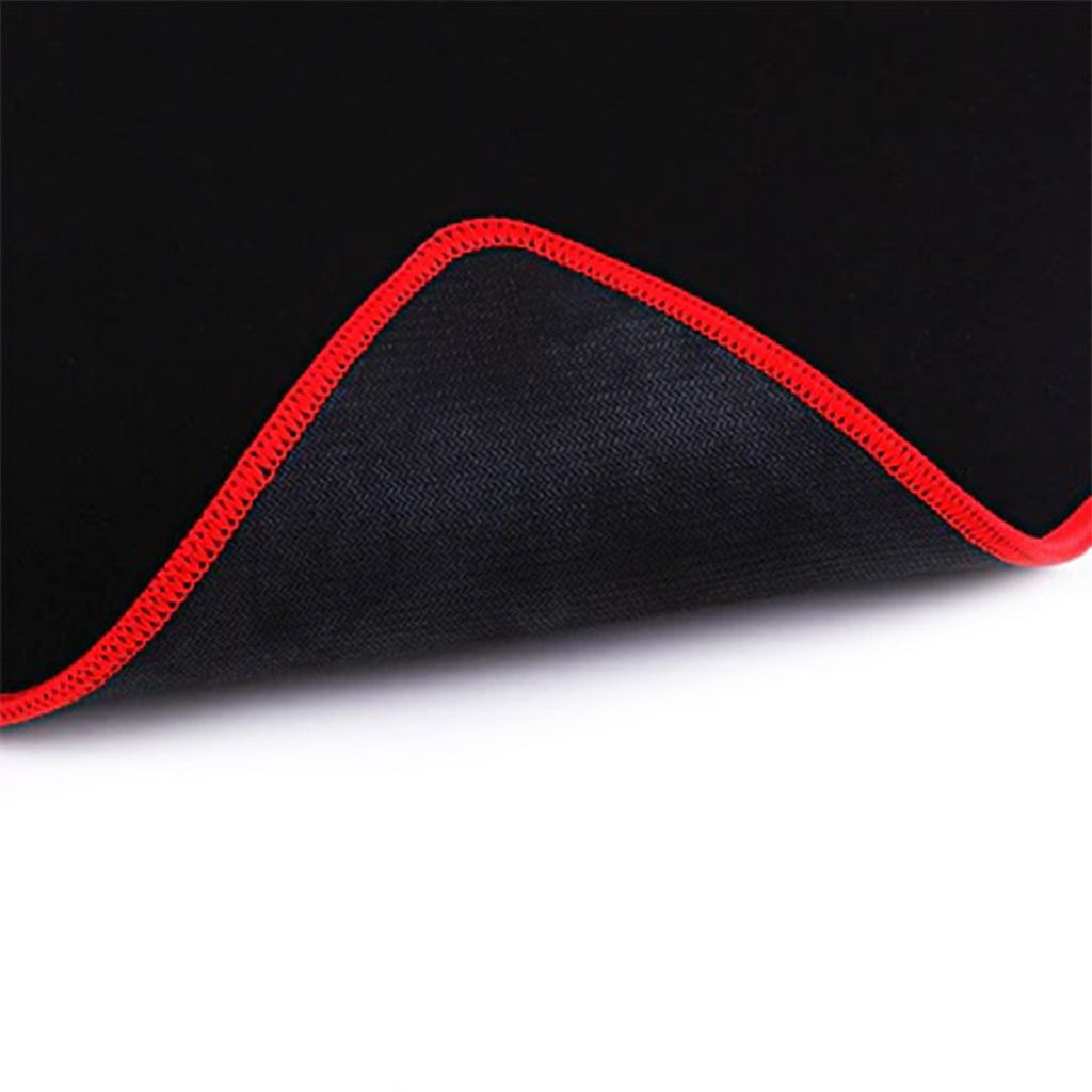 Close-up view showing the red stitched edge of the Redragon P002 Archelon Black Gaming Mousepad
