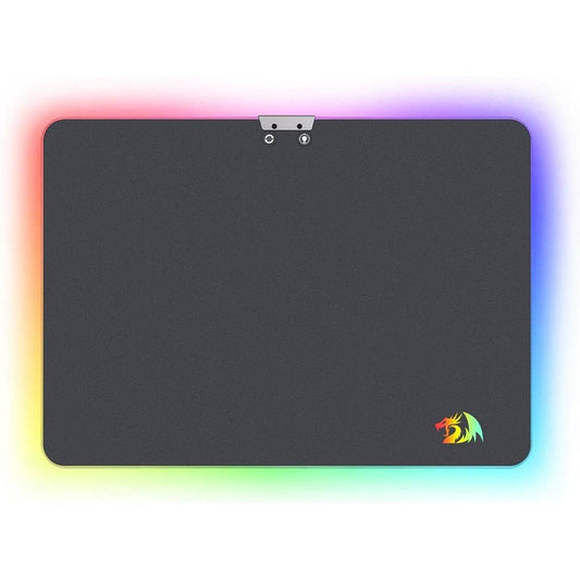 Gaming mouse pad with RGB lighting and a logo on a white background