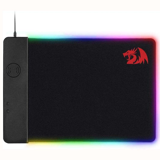 Gaming mouse pad with RGB lighting and Redragon logo on a white background