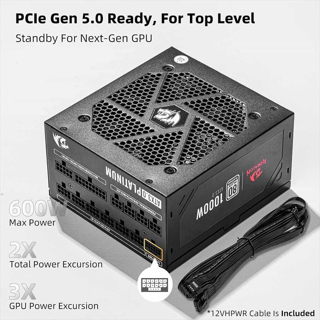 Redragon PS017 1000 Watt ATX 80 Plus Platinum Certified Power Supply Redragon
