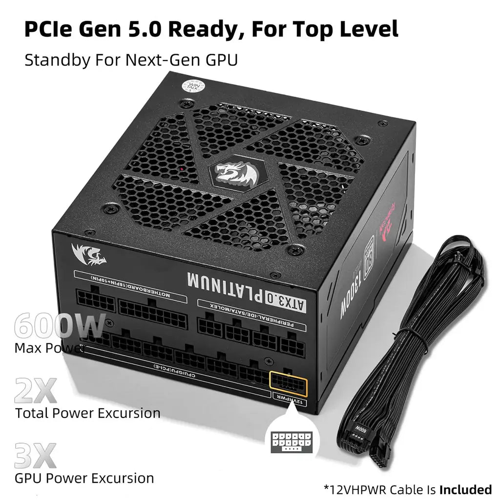Redragon PS018 80+ Platinum 1300 Watt ATX 3.0 Fully Modular Power Supply Redragon