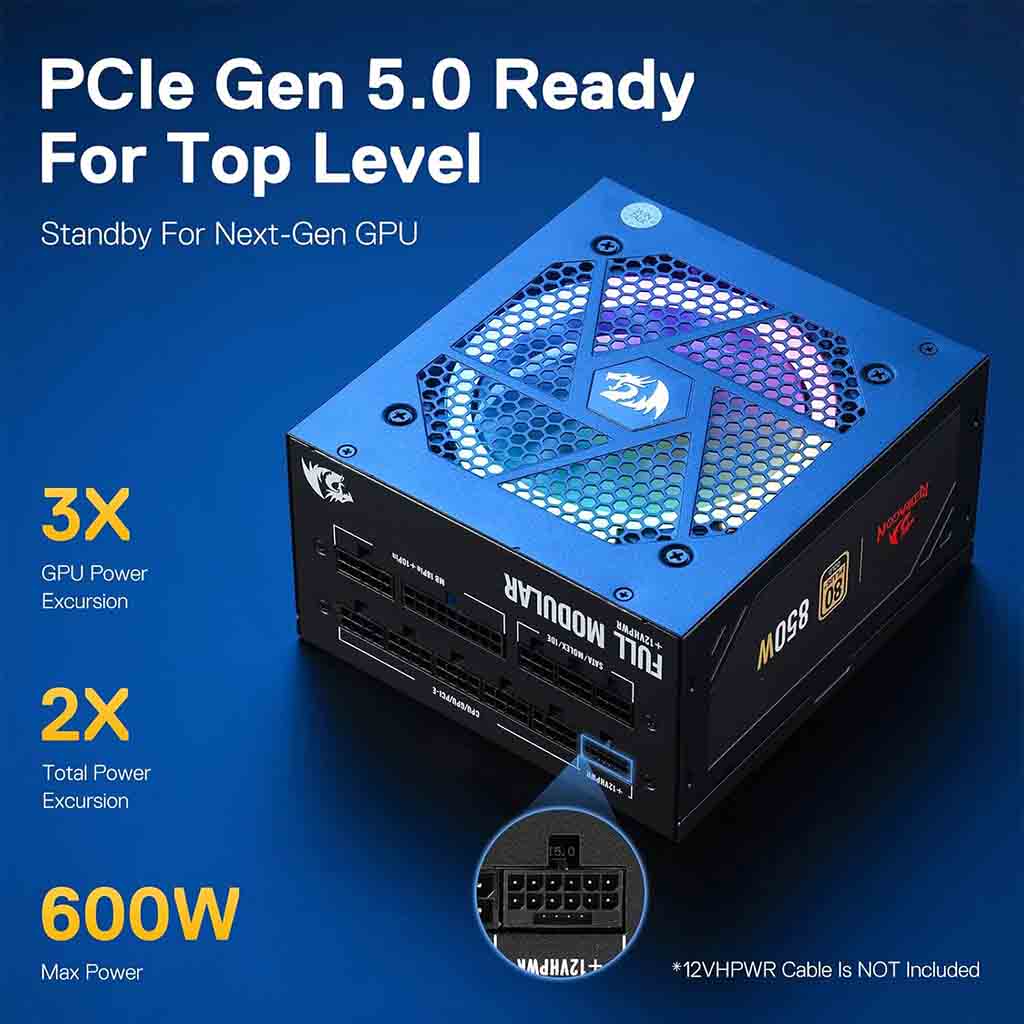 Redragon PSU007 80+ Gold 850 Watt RGB ATX Fully Modular Power Supply Redragon