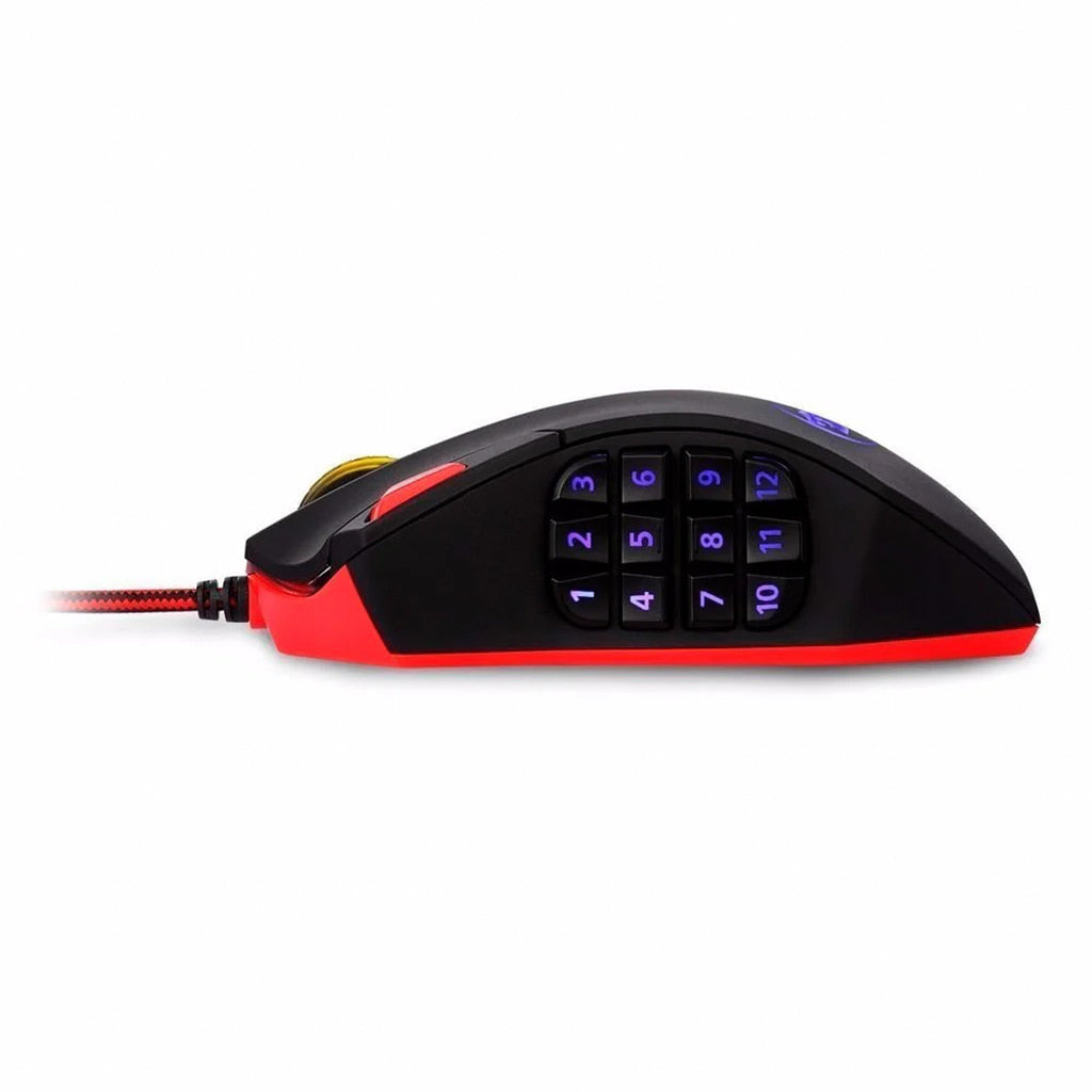 Redragon Perdition 2 M901-1 RGB Black gaming mouse from the side, clearly showing the 12 programmable numbered side buttons
