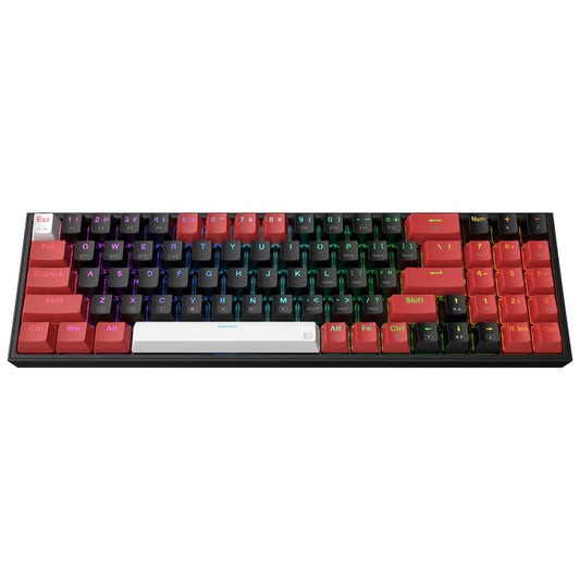 Redragon Pollux Pro K628 RGB mechanical keyboard with red and black keycaps, showcasing its 75% layout
