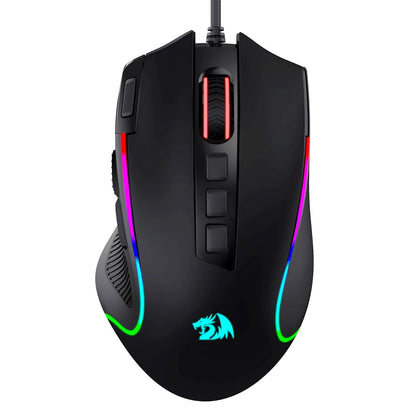 Overhead view of the Redragon Predator M612 Black RGB mouse, highlighting its symmetrical shape and programmable buttons