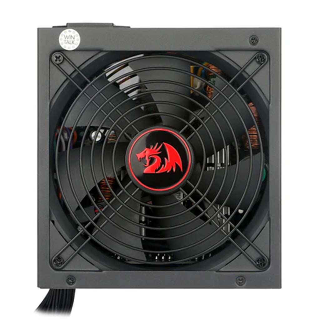 Computer fan with a red dragon logo on a white background