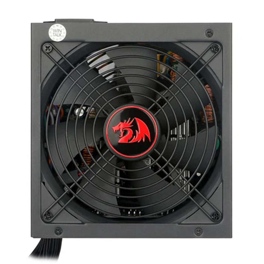 Computer fan with a red dragon logo on a white background