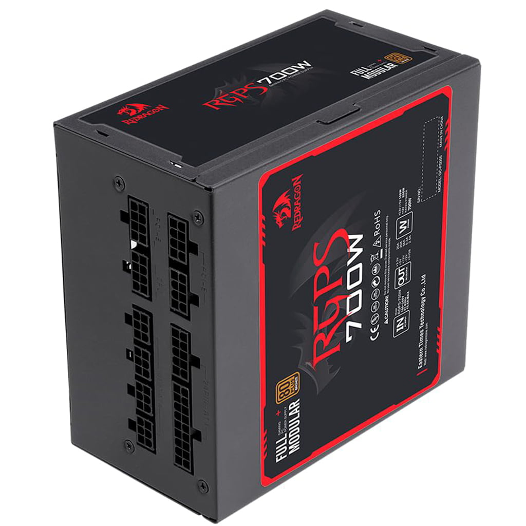 Redragon RGPS 700W 80 Plus Bronze Fully Modular Power Supply, showing the modular cable connection ports
