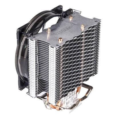 Redragon Reaver CC-1011 detailed CPU cooler with multiple aluminum fins & a black fan, designed for efficient heat dissipation.