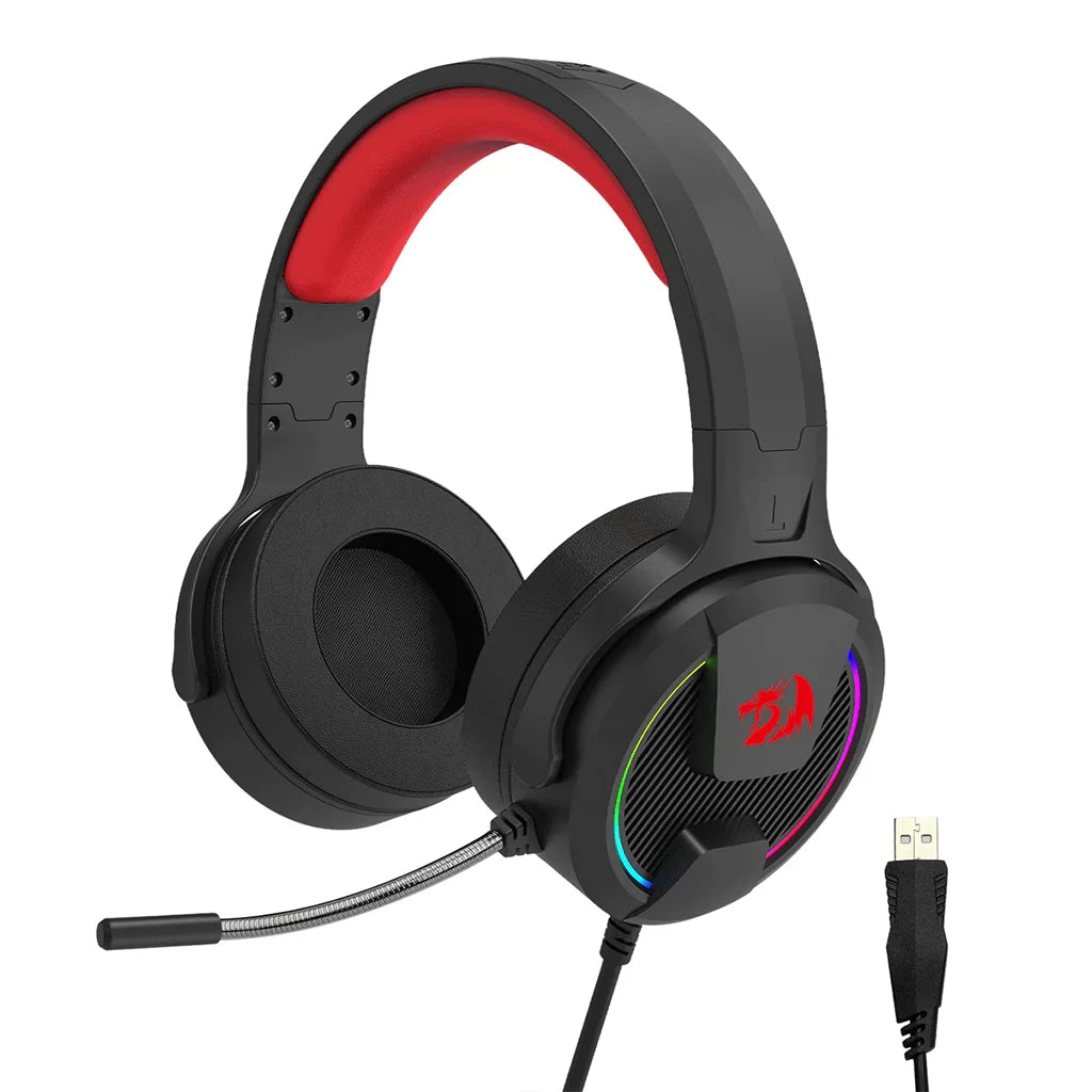 Redragon H315 black RGB headset on white background