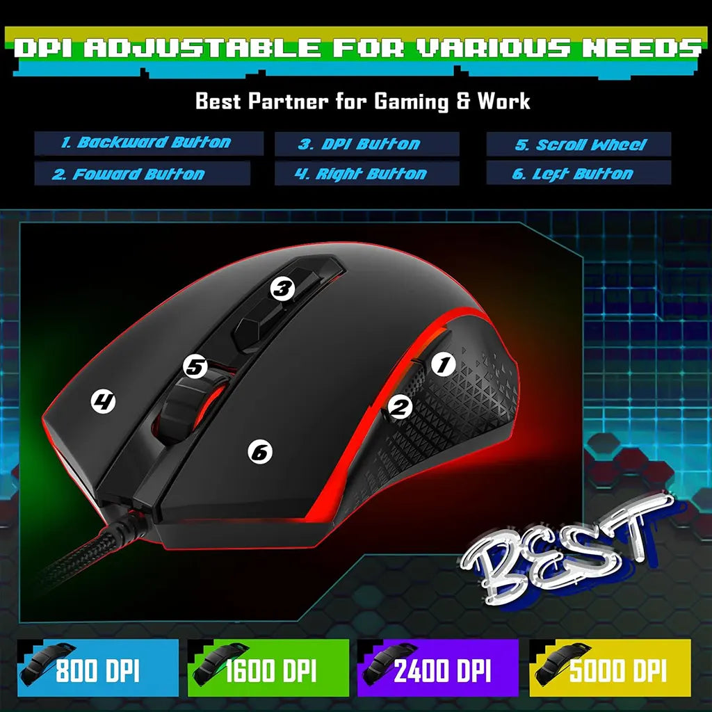 Redragon S107-BA RGB Full Size keyboard with 1K Hz Mouse Wired 2-in-1 Combo Redragon